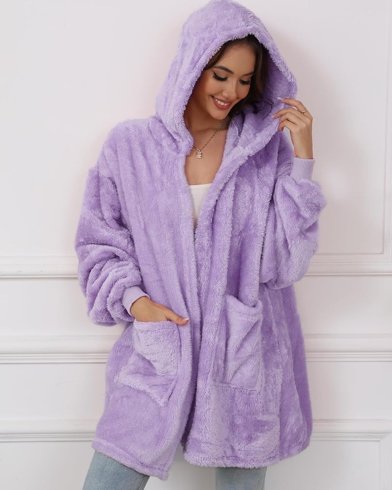 Argstar Hooded Cardigan for Women and Men, Oversized Sweatshirt Fuzzy Fleece Blanket Hoodie Jacket - One Size Fits All - Image 2